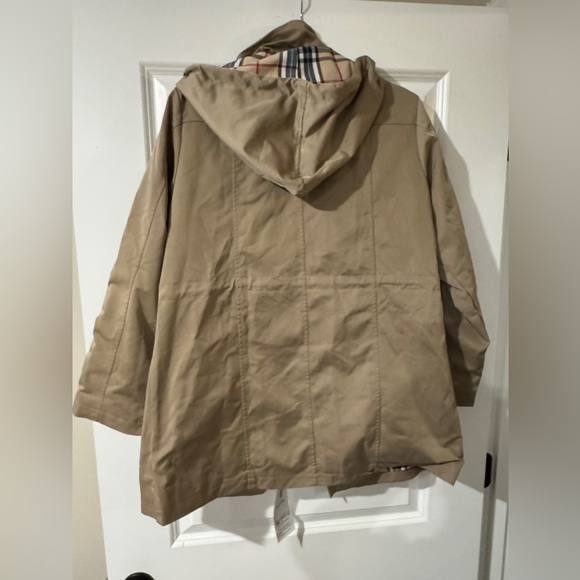SaphiRose Women's Tan Plaid Lined Hooded Raincoat Jacket Size M - Picture 2 of 10